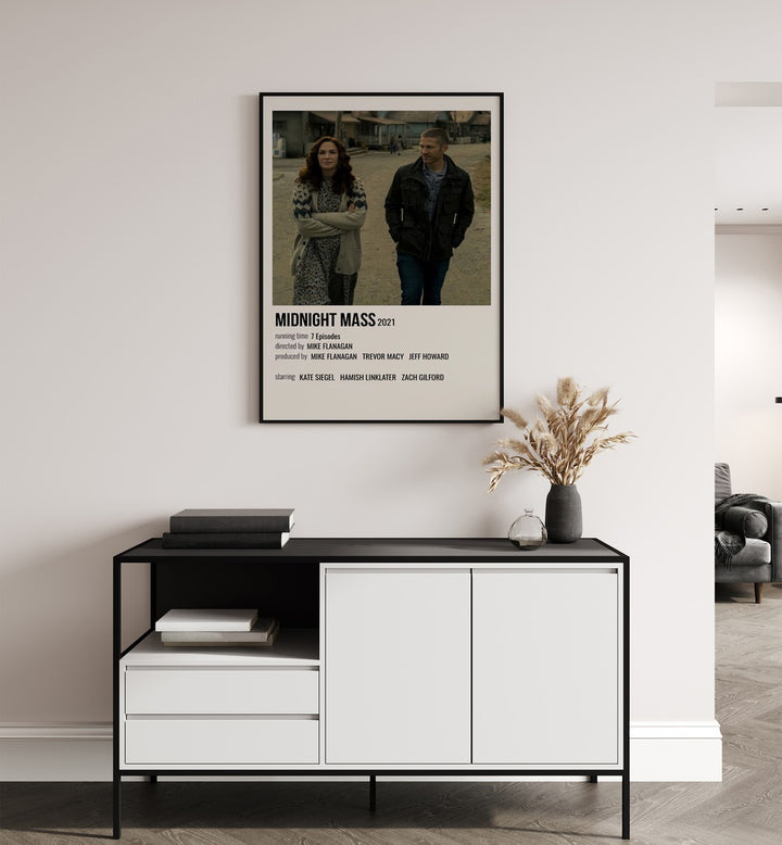 Midnight Mass 2021 Movie Posters in Black Plain Frame hanging on wall above console table