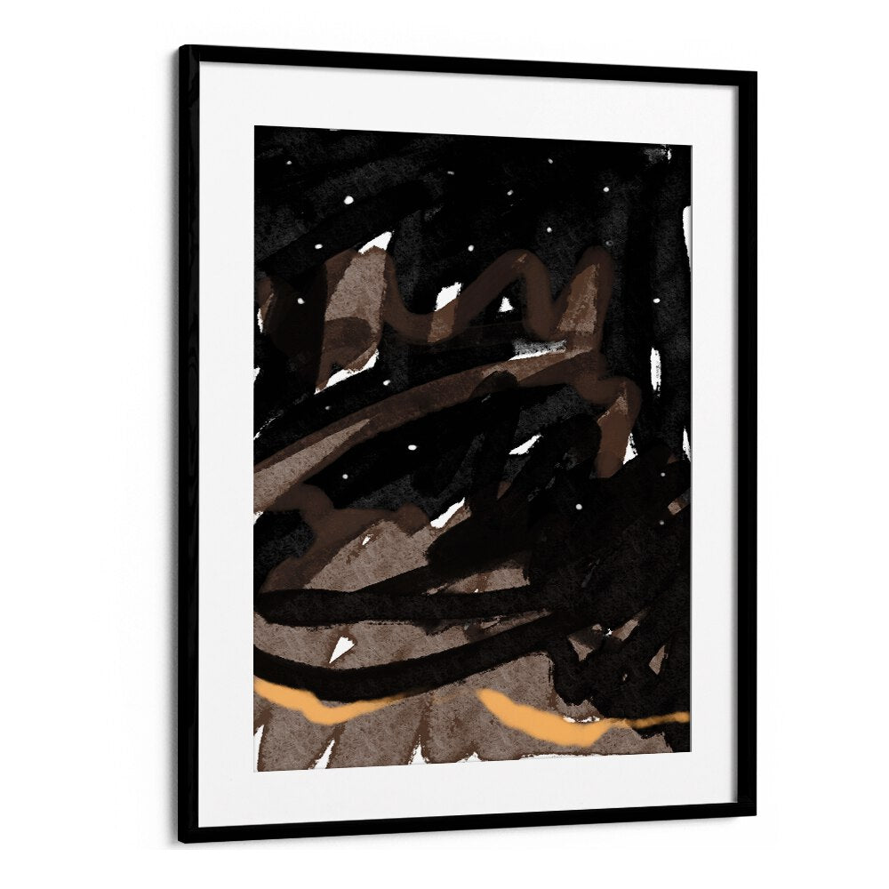 Midnight Swirl Fantasy by Nilesh Kulkarni Abstract Paintings in Black Frame With Mount