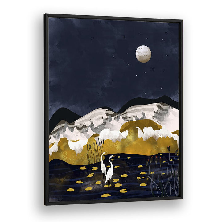 Midniight Lake By Uma Gokhale Landscape Art Prints in Black Plain Frame