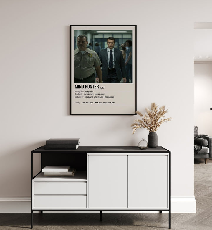Mind Hunter 2017 Movie Posters in Black Plain Frame hanging on wall above console table