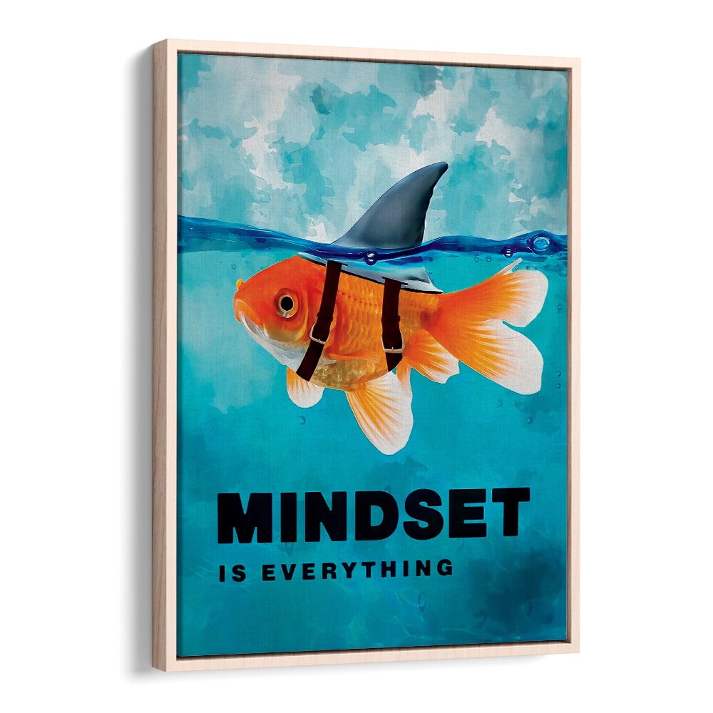 Mindset Is Everything Quotes And Typography Posters in Oak Wood Floater Frame