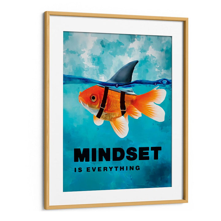 Mindset Is Everything Quotes And Typography Posters in Oak Wood Frame With Mount