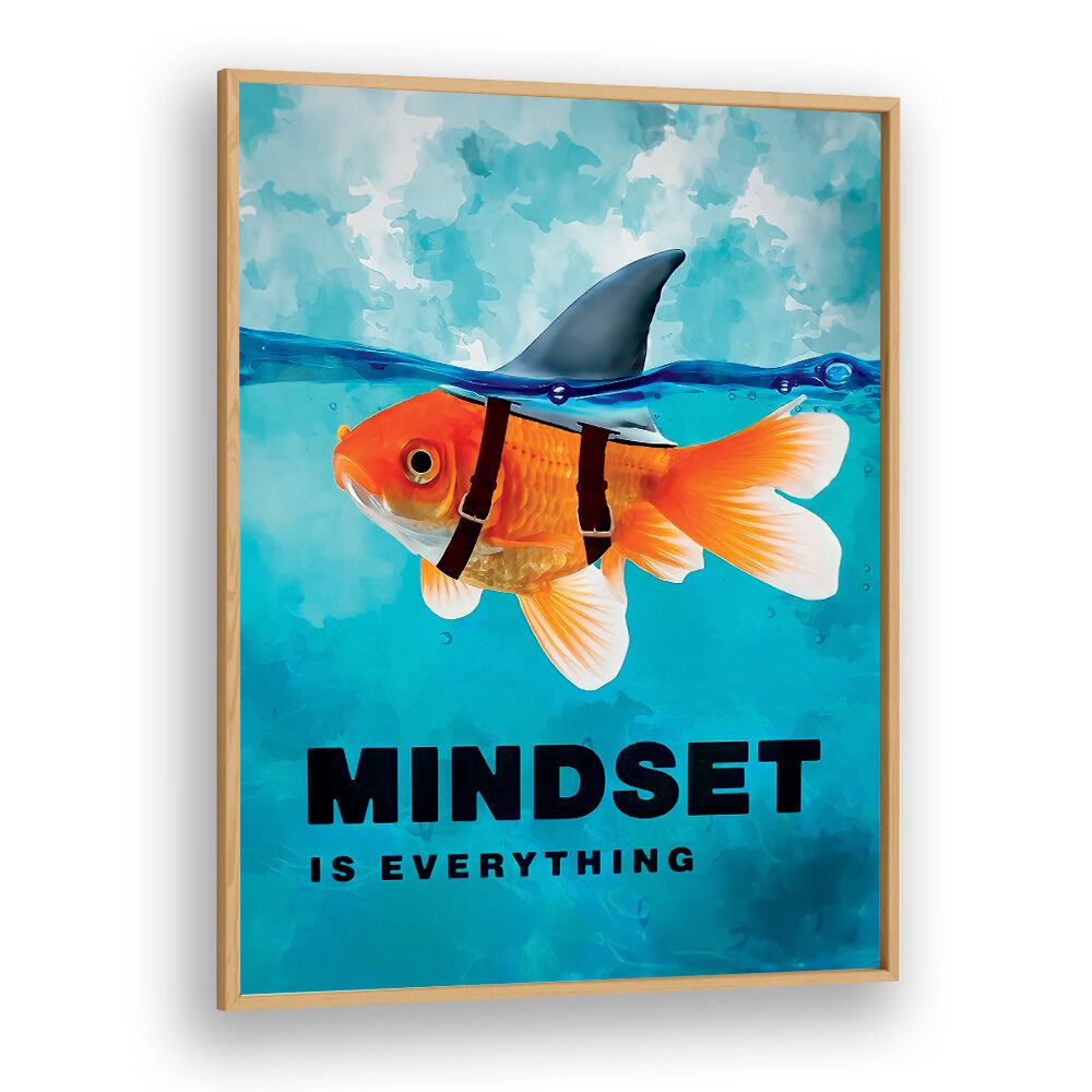 Mindset Is Everything Quotes And Typography Posters in Oak Wood Plain Frame