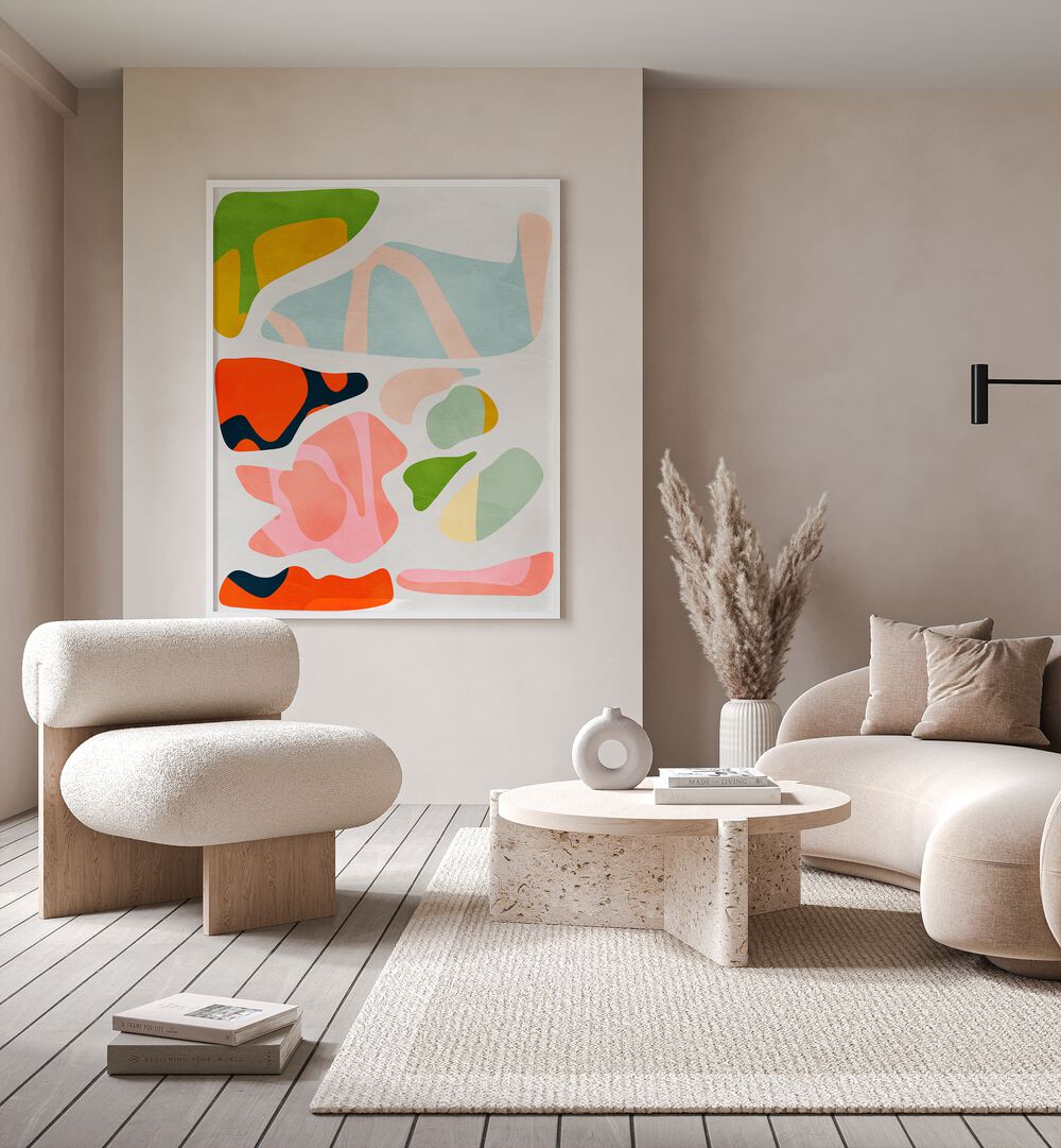 Minimal Cut Out By Ana Rut Bre Landscape Art Prints in White Plain Frame placed on a Beige Colored Wall in the Living Room