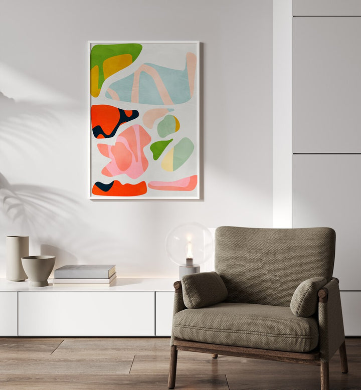 Minimal Cut Out By Ana Rut Bre Landscape Art Prints in White Plain Frame placed on a White Colored Wall in the Drawing Room