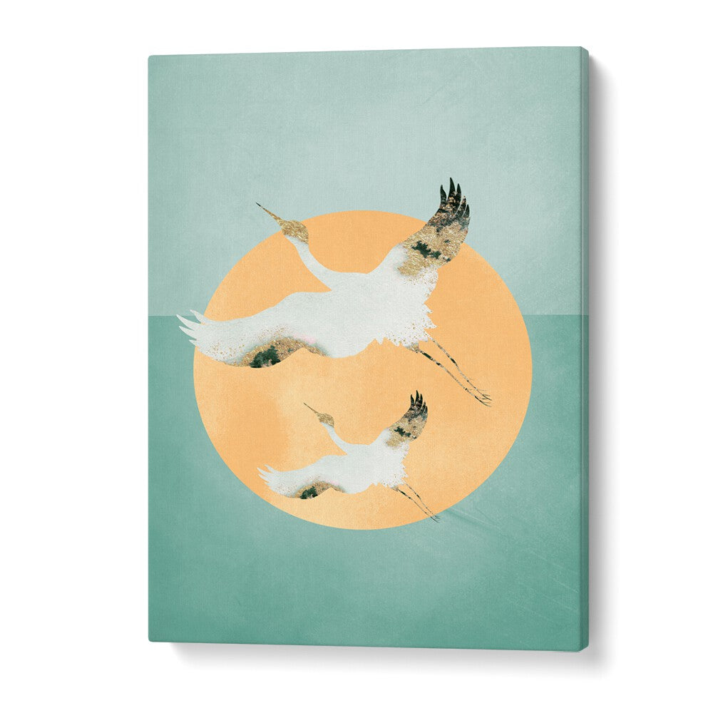 Mint Green Sun A Cranes By Aureous Wildlife Art Prints in Gallery Wrap