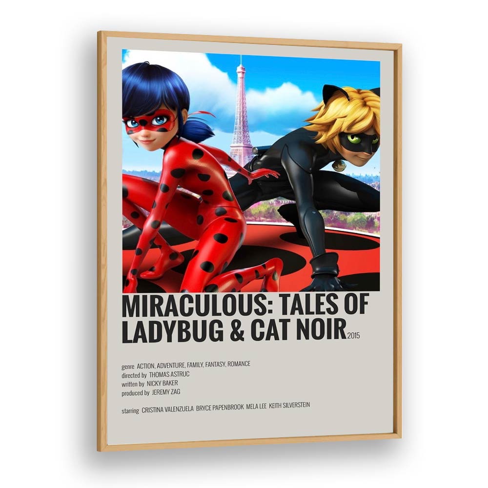 Miraculous tales Of Ladybug Cat Noir Movie Posters in Oak Wood Plain Frame
