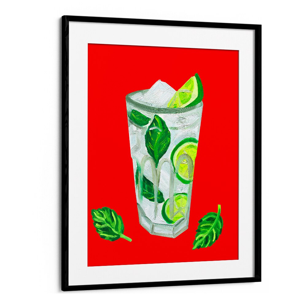 Mojito Extra Mint by Alice Straker Bar Posters Bar Art Prints in Black Frame With Mount