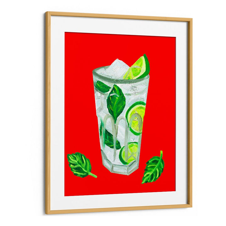 Mojito Extra Mint by Alice Straker Bar Posters Bar Art Prints in Oak Wood Frame With Mount