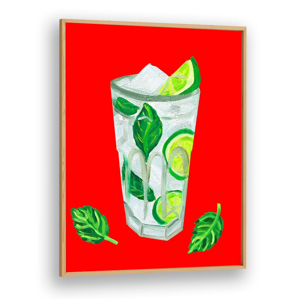 Mojito Extra Mint by Alice Straker Bar Posters Bar Art Prints in Oak Wood Plain Frame