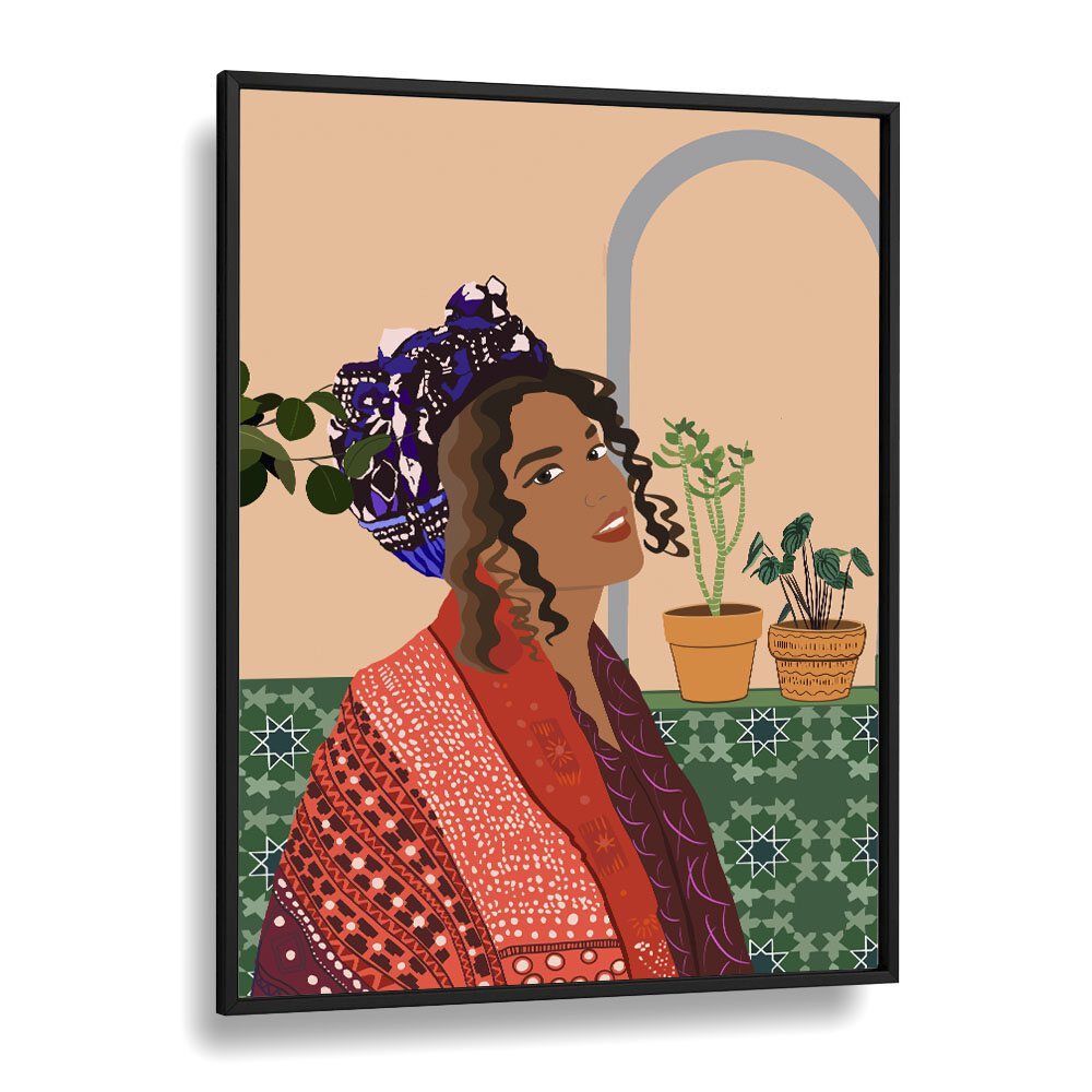 Molamba II by Emel Tunaboylu Women Illustrations paintings in Black Plain Frame