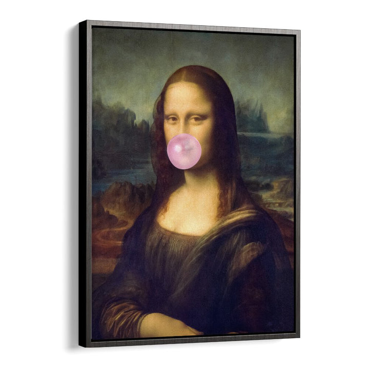 Mona Lisa Bubble Gum Surreal Paintings Surreal Art Prints in Black Floater Frame