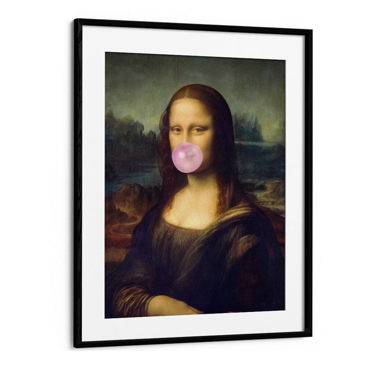 Mona Lisa Bubble Gum Surreal Paintings Surreal Art Prints in Black Frame With Mount