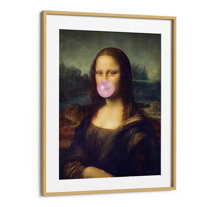 Mona Lisa Bubble Gum Surreal Paintings Surreal Art Prints in Oak Wood Frame With Mount