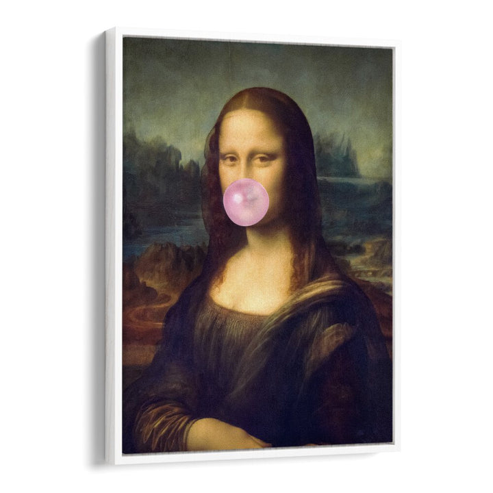 Mona Lisa Bubble Gum Surreal Paintings Surreal Art Prints in White Floater Frame