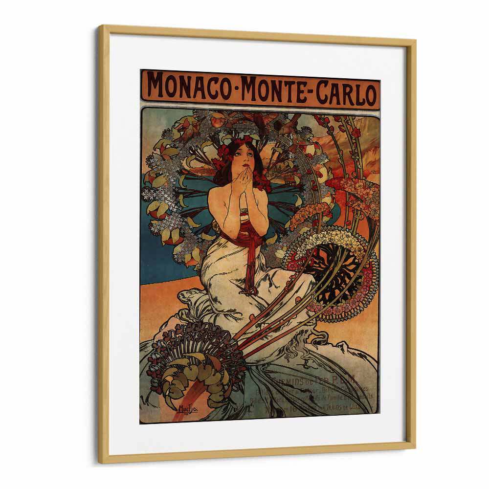 Monaco Monte Carlo  Vintage Travel Posters in Oak Wood Frame With Mount