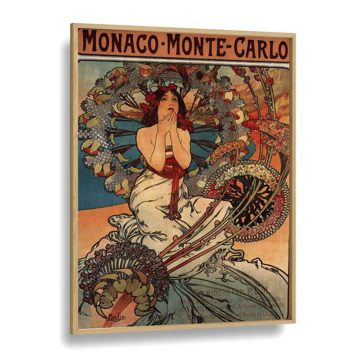 Monaco Monte Carlo  Vintage Travel Posters in Oak Wood Plain Frame