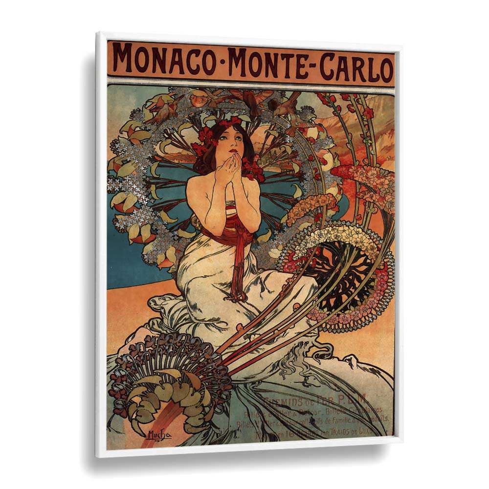 Monaco Monte Carlo  Vintage Travel Posters in White Plain Frame