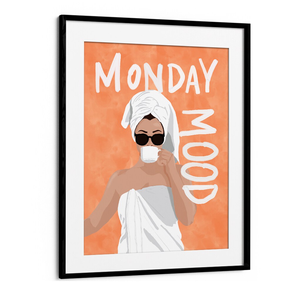 Monday Mood Portraits And Figurative Illustrations in Black Frame With Mount