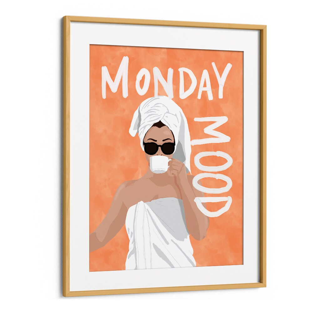 Monday Mood Portraits And Figurative Illustrations in Oak Wood Frame With Mount