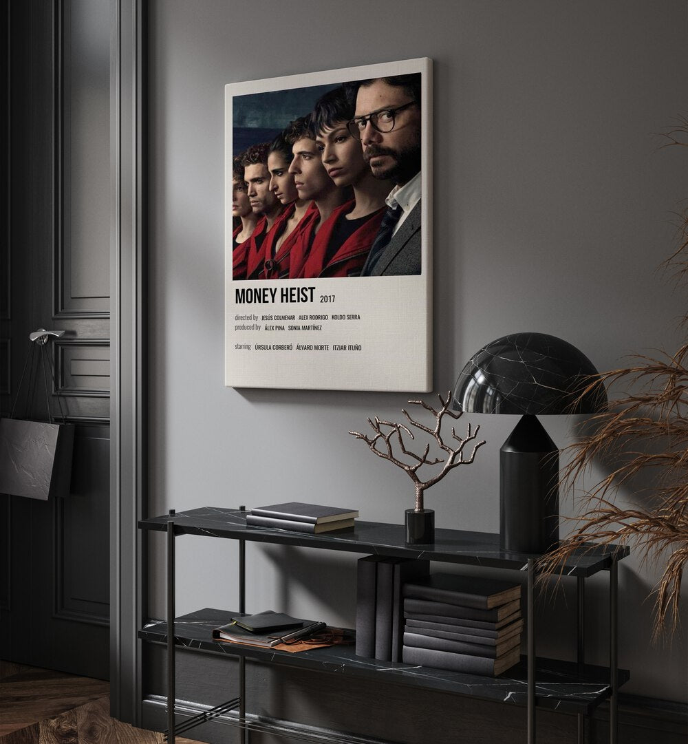Money Heist 2017 I Movie Posters in Gallery Wrap hanging on wall above console table beside door and window