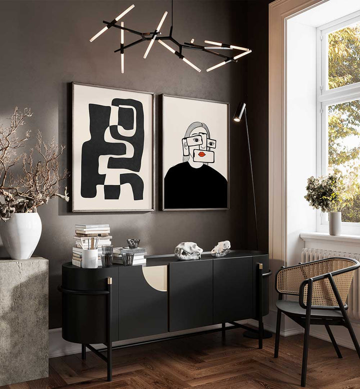 MONOCHROME MINDS SET , SET OF 2 PAINTINGS