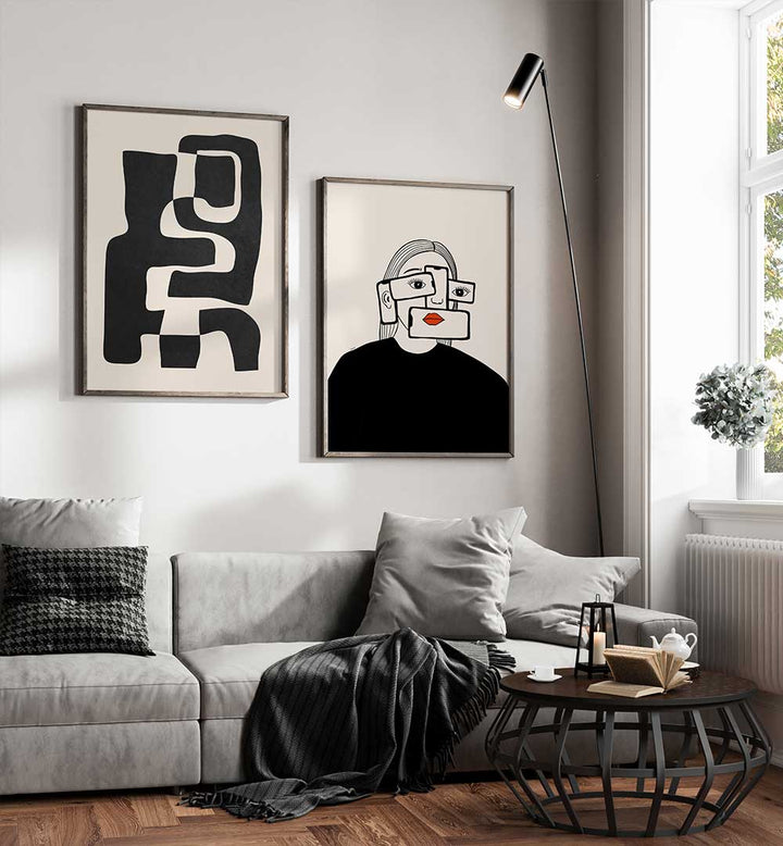 MONOCHROME MINDS SET , SET OF 2 PAINTINGS