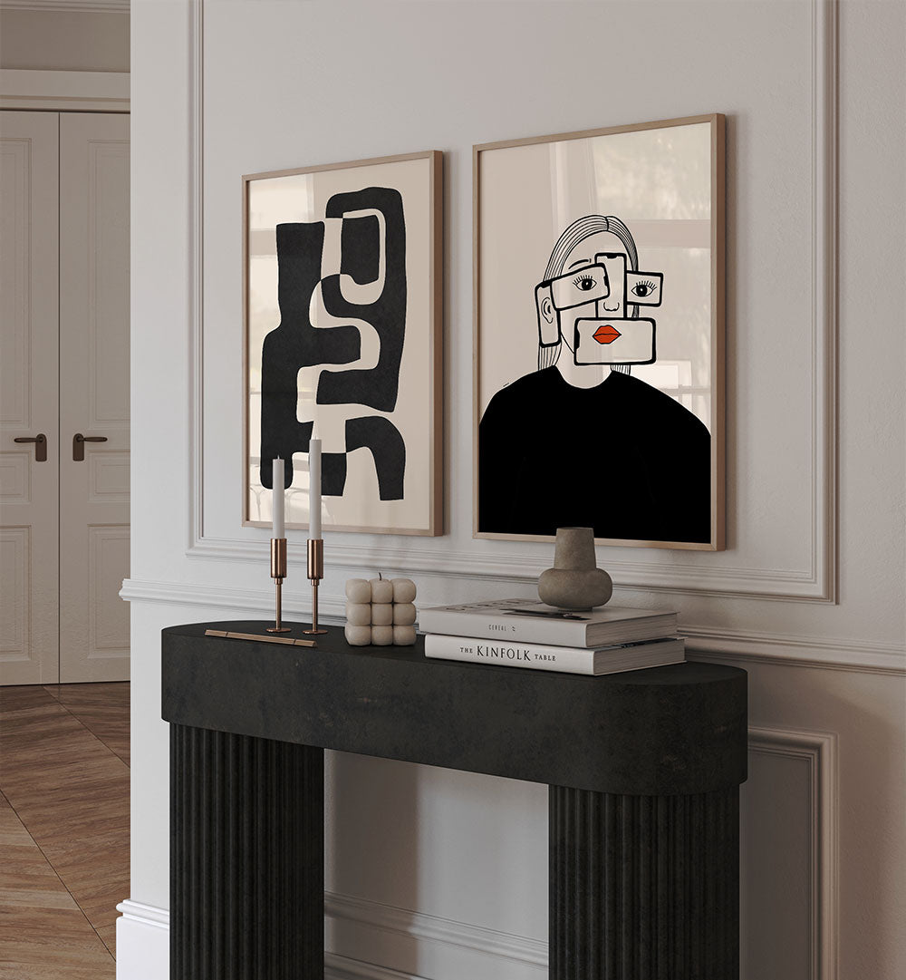 MONOCHROME MINDS SET , SET OF 2 PAINTINGS