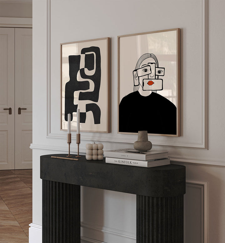 MONOCHROME MINDS SET , SET OF 2 PAINTINGS