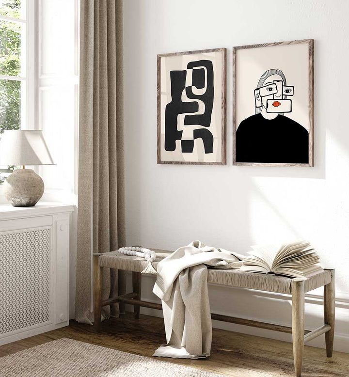 MONOCHROME MINDS SET , SET OF 2 PAINTINGS