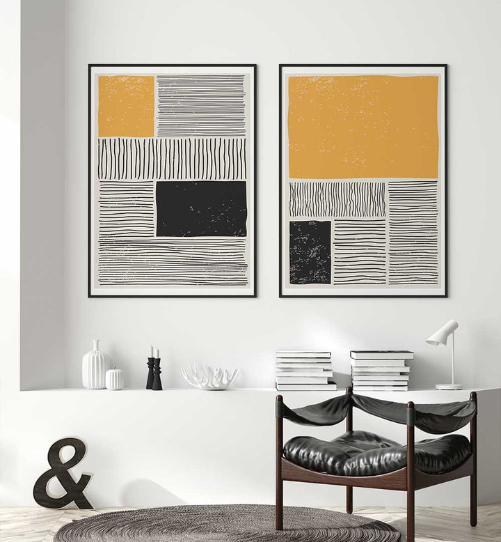 MONOCHROME MUSTARD SET , SET OF 2 PAINTINGS