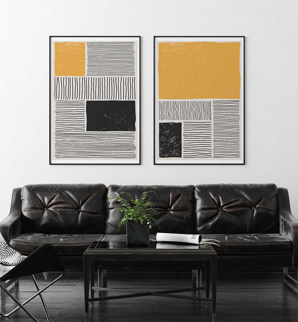 MONOCHROME MUSTARD SET , SET OF 2 PAINTINGS