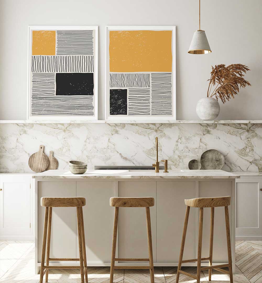 MONOCHROME MUSTARD SET , SET OF 2 PAINTINGS
