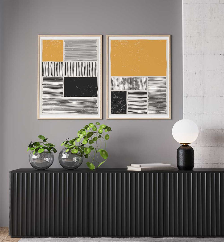 MONOCHROME MUSTARD SET , SET OF 2 PAINTINGS