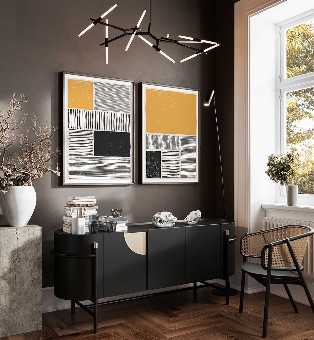 MONOCHROME MUSTARD SET , SET OF 2 PAINTINGS