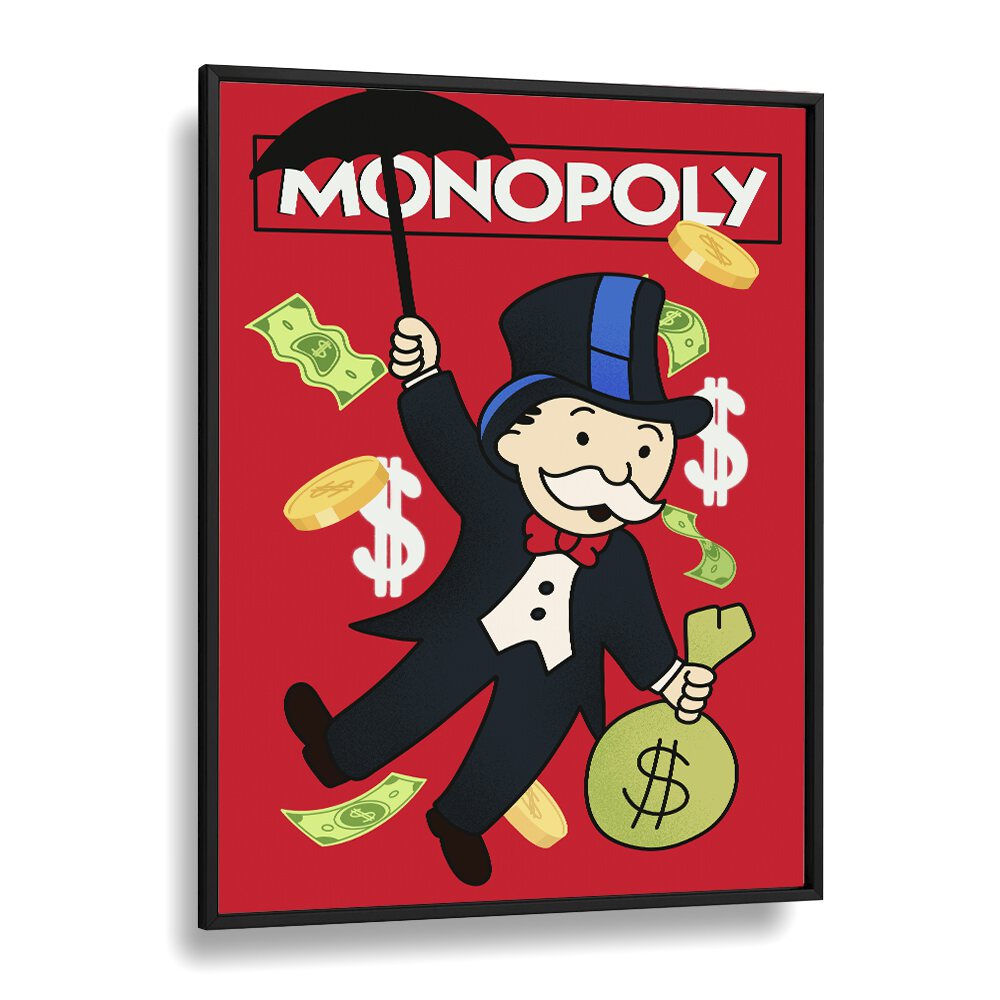 Monopoly Illustration Comic Wall Art Comic Posters in Black Plain Frame