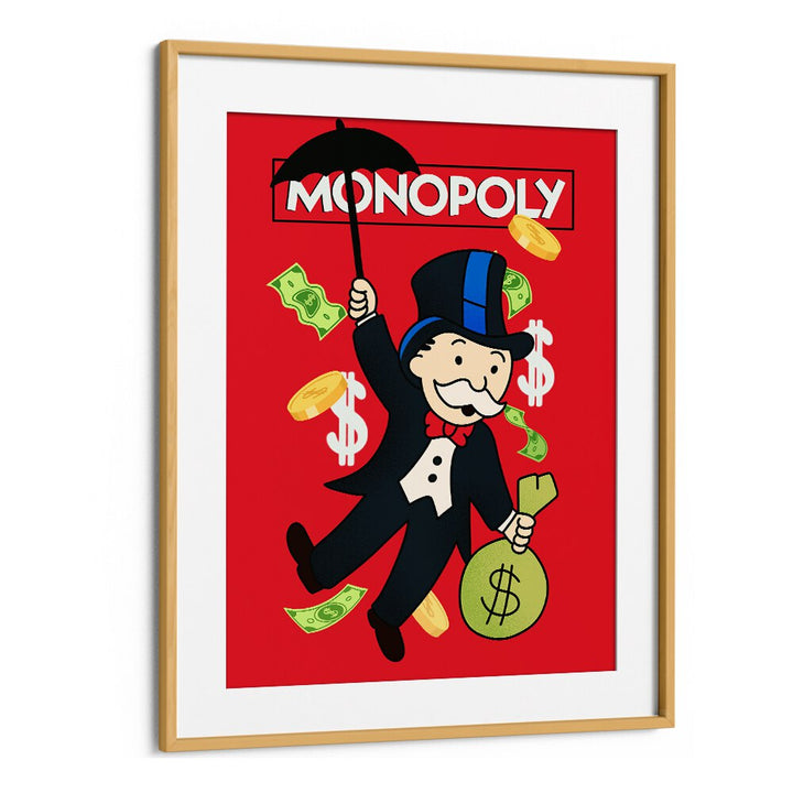 Monopoly Illustration Comic Wall Art Comic Posters in Oak Wood Frame With Mount