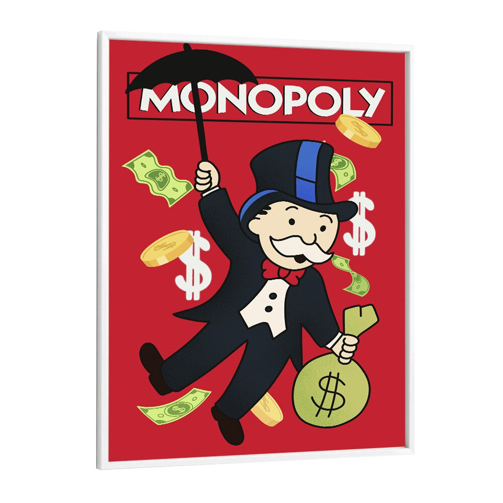 Monopoly Illustration Comic Wall Art Comic Posters in White Plain Frame