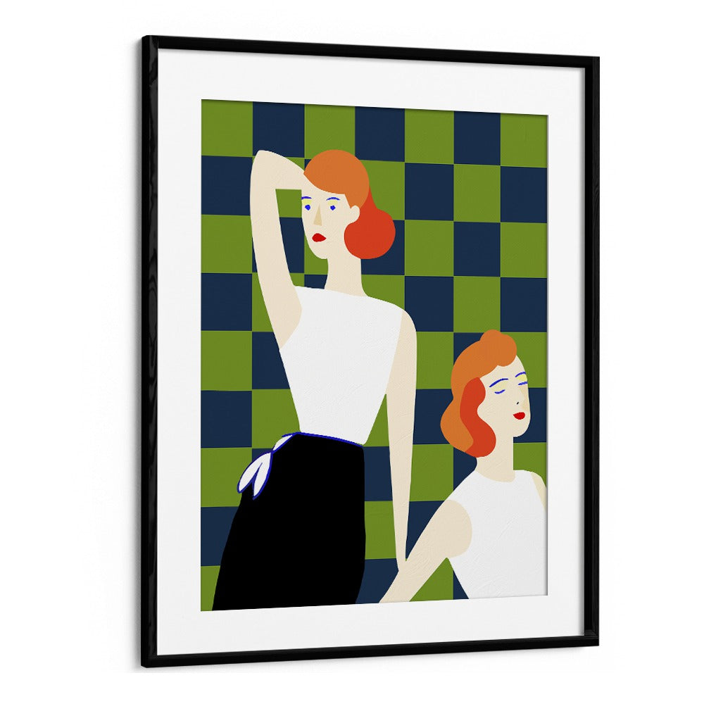 Moods By Uma Gokhale Woman Illustration Paintings in Black Frame With Mount