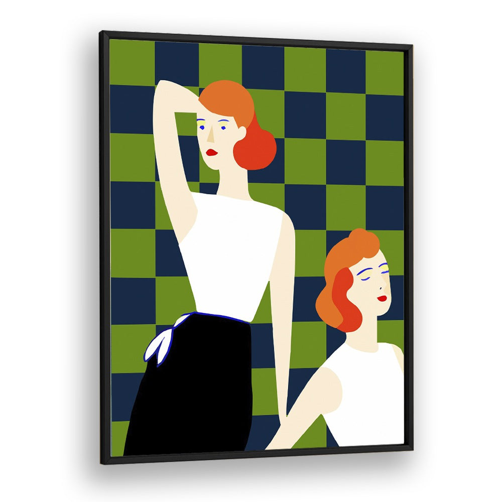 Moods By Uma Gokhale Woman Illustration Paintings in Black Plain Frame