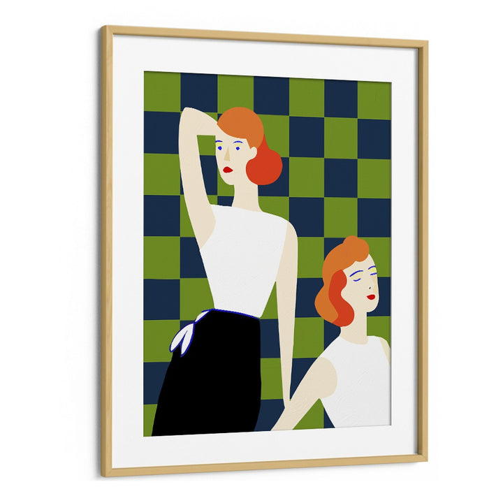 Moods By Uma Gokhale Woman Illustration Paintings in Oak Wood Frame With Mount