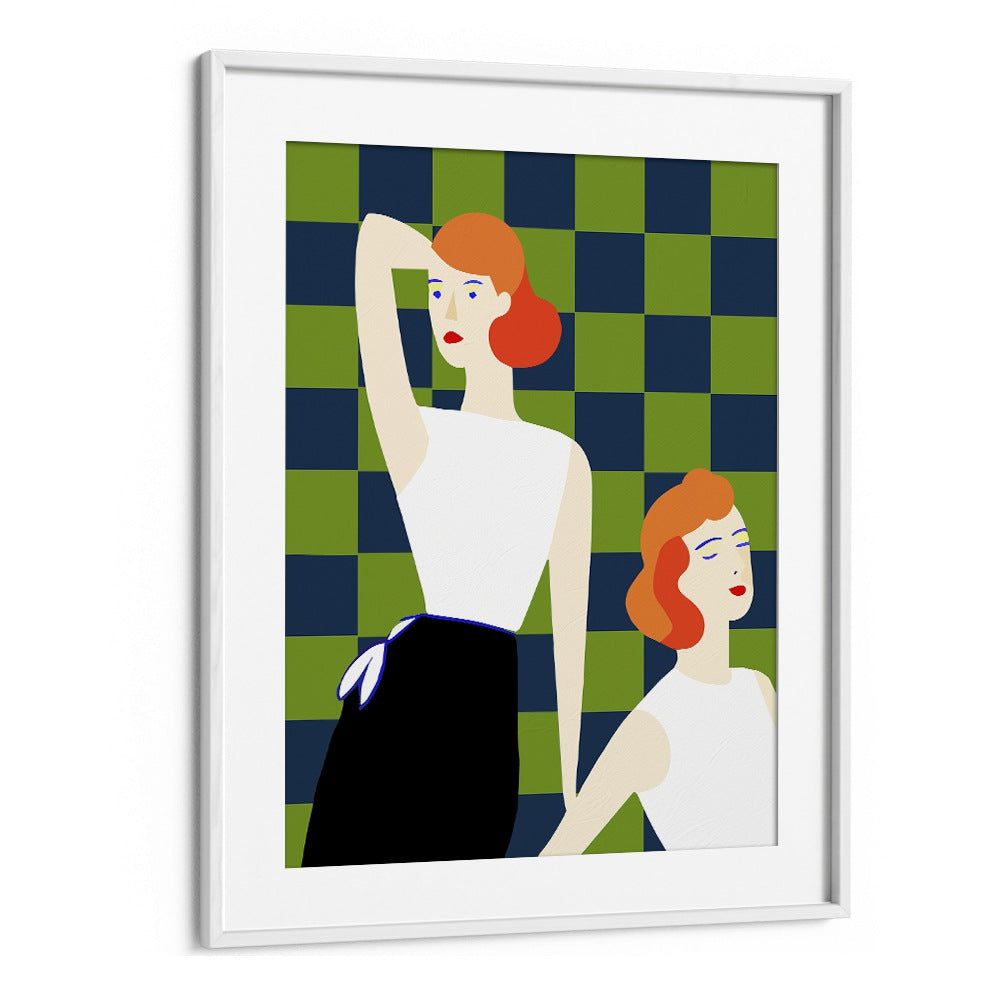 Moods By Uma Gokhale Woman Illustration Paintings in White Frame With Mount