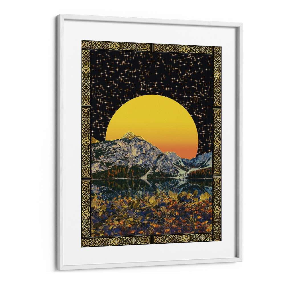 Moon And Stars By Cosmo Zach Surreal Art Prints Surrealism in White Frame With Mount