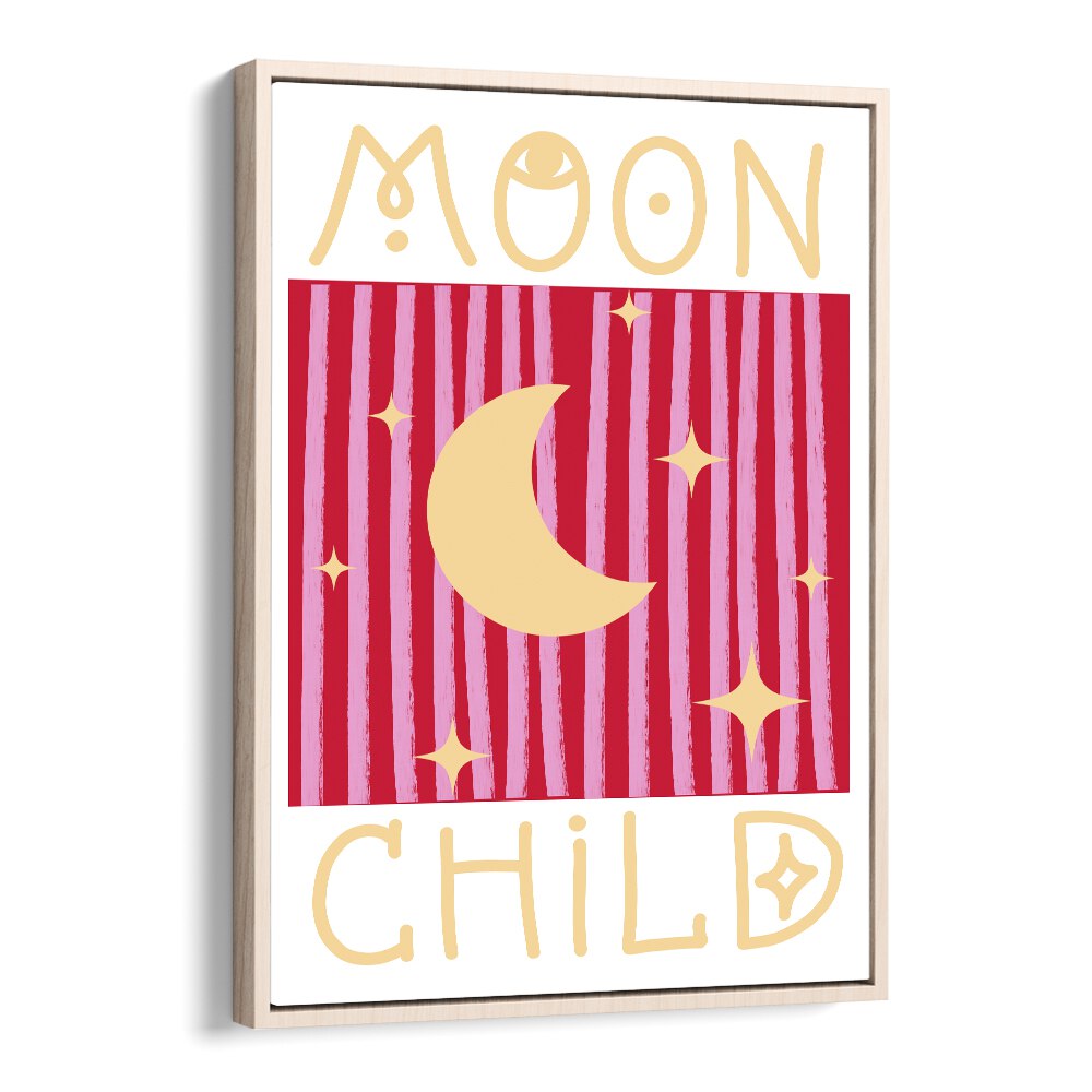 Moon Child  Kids Paintings in Oak Wood Floater Frame