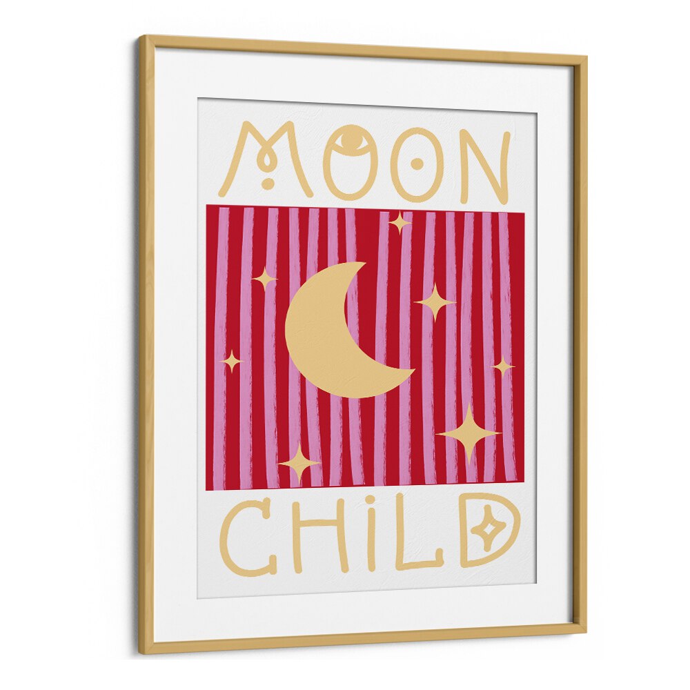 Moon Child By Grace Digital Art Co Kids Paintings in Oak Wood Frame With Mount