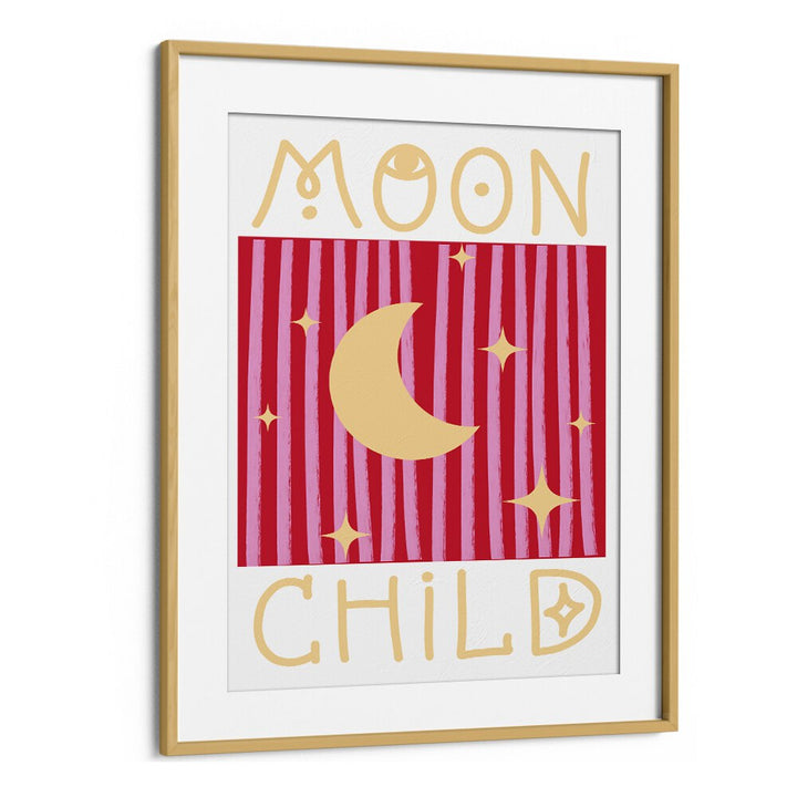 Moon Child  Kids Paintings in Oak Wood Frame With Mount