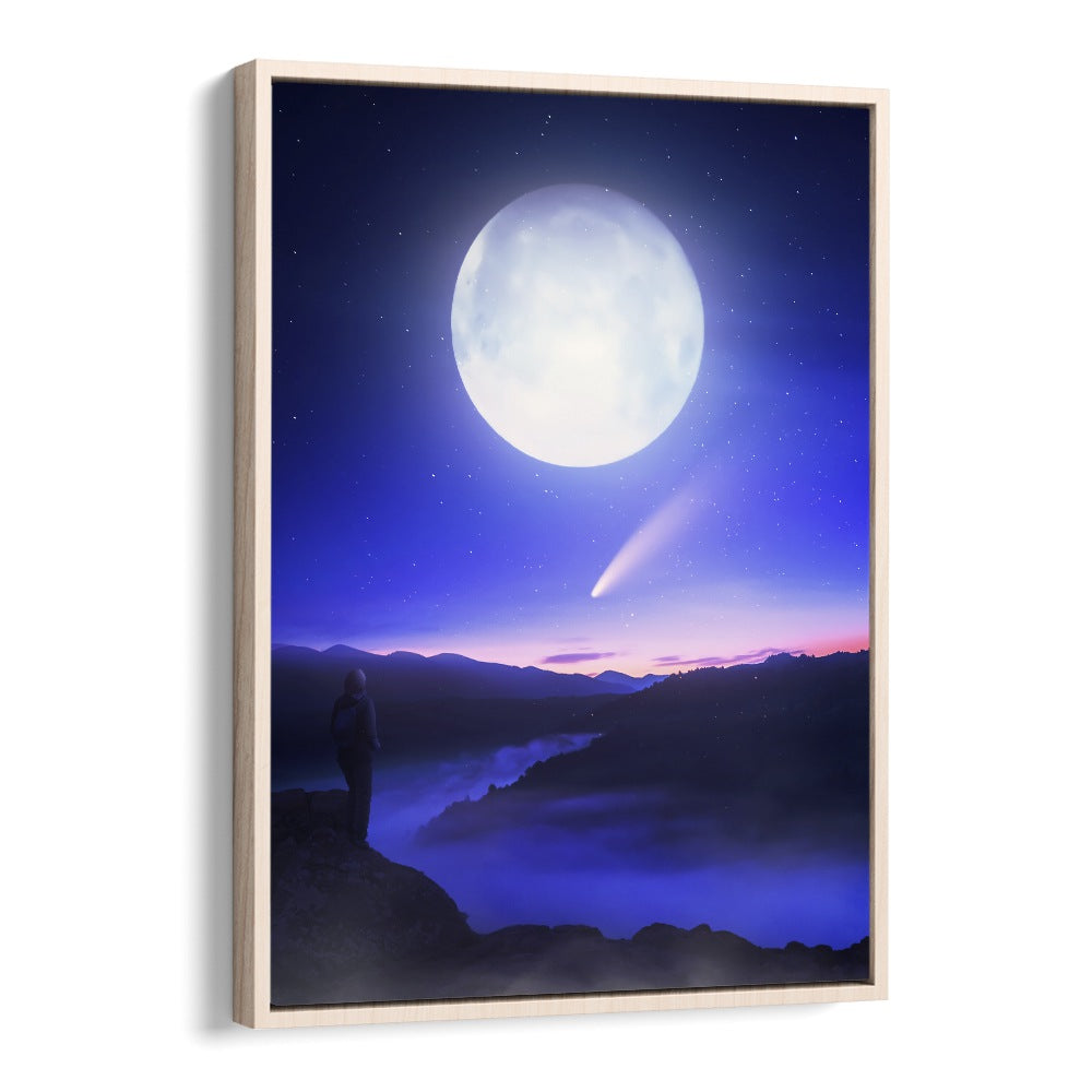 Moon Date by Ritvik Takkar Surrealism in Oak Wood Floater Frame