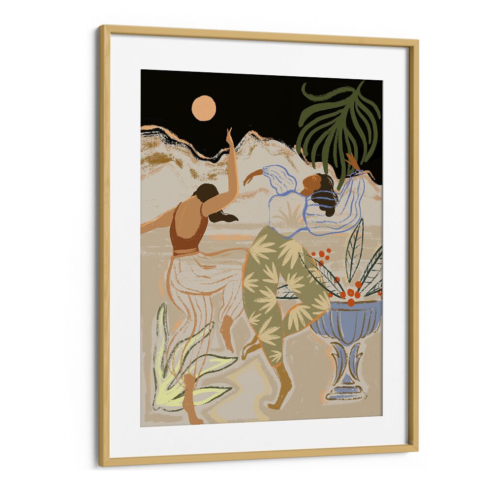 Moon Light Dance By Arty Guava Wall Art Prints in Oak Wood Frame With Mount