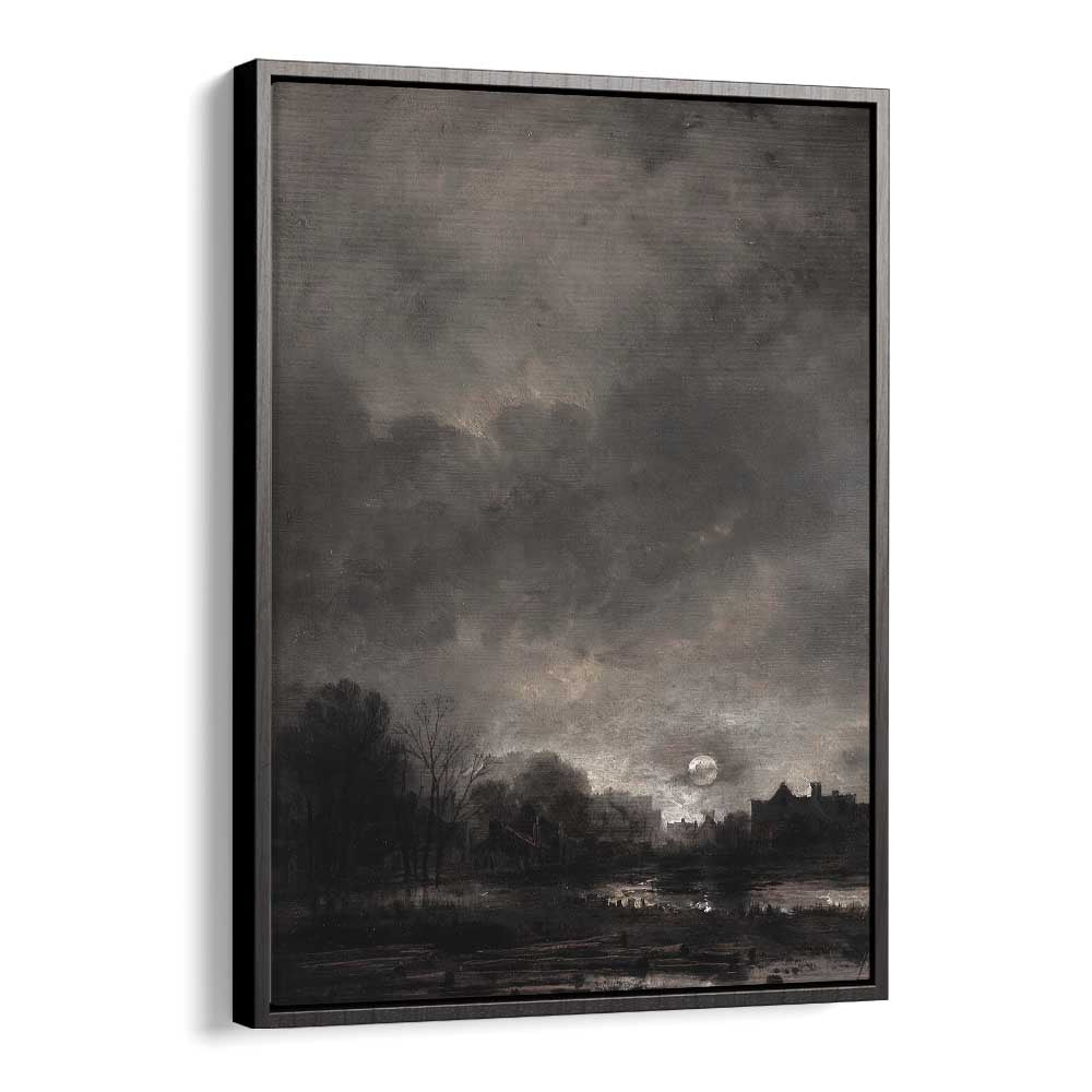 Moonlit Expanse Gothic Wall Art Prints in Black Floater Frame