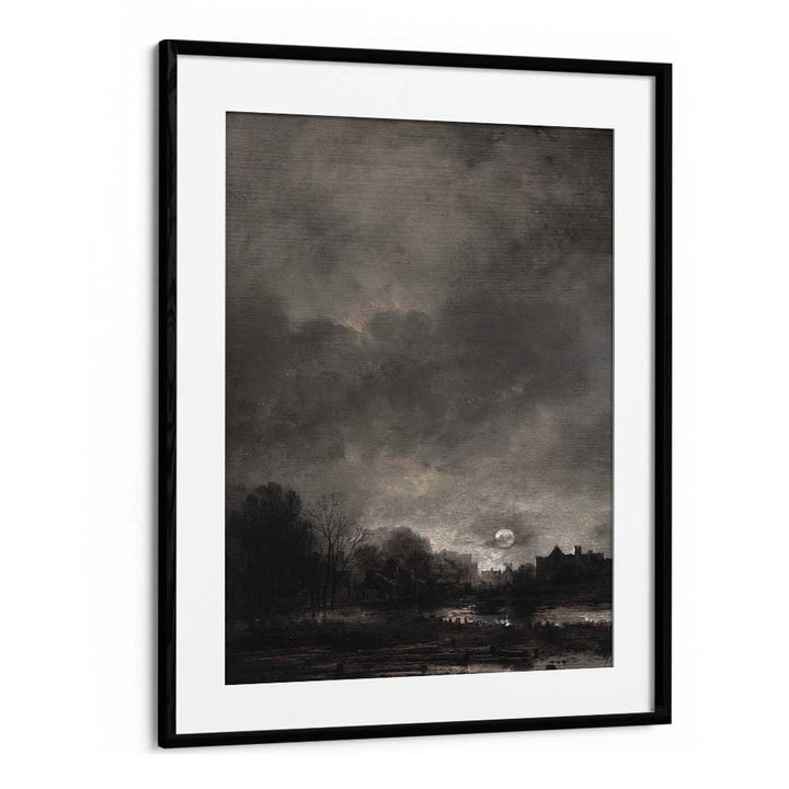 Moonlit Expanse Gothic Wall Art Prints in Black Frame With Mount